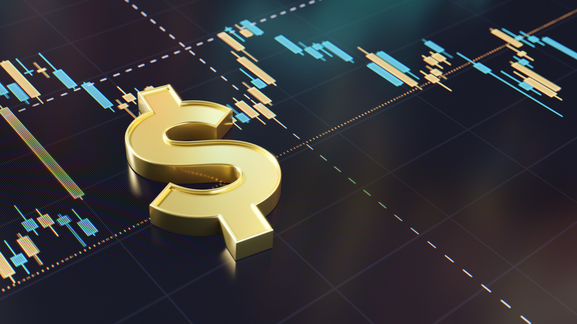 Golden Dollar Symbol With Stock Market Charts in the Background