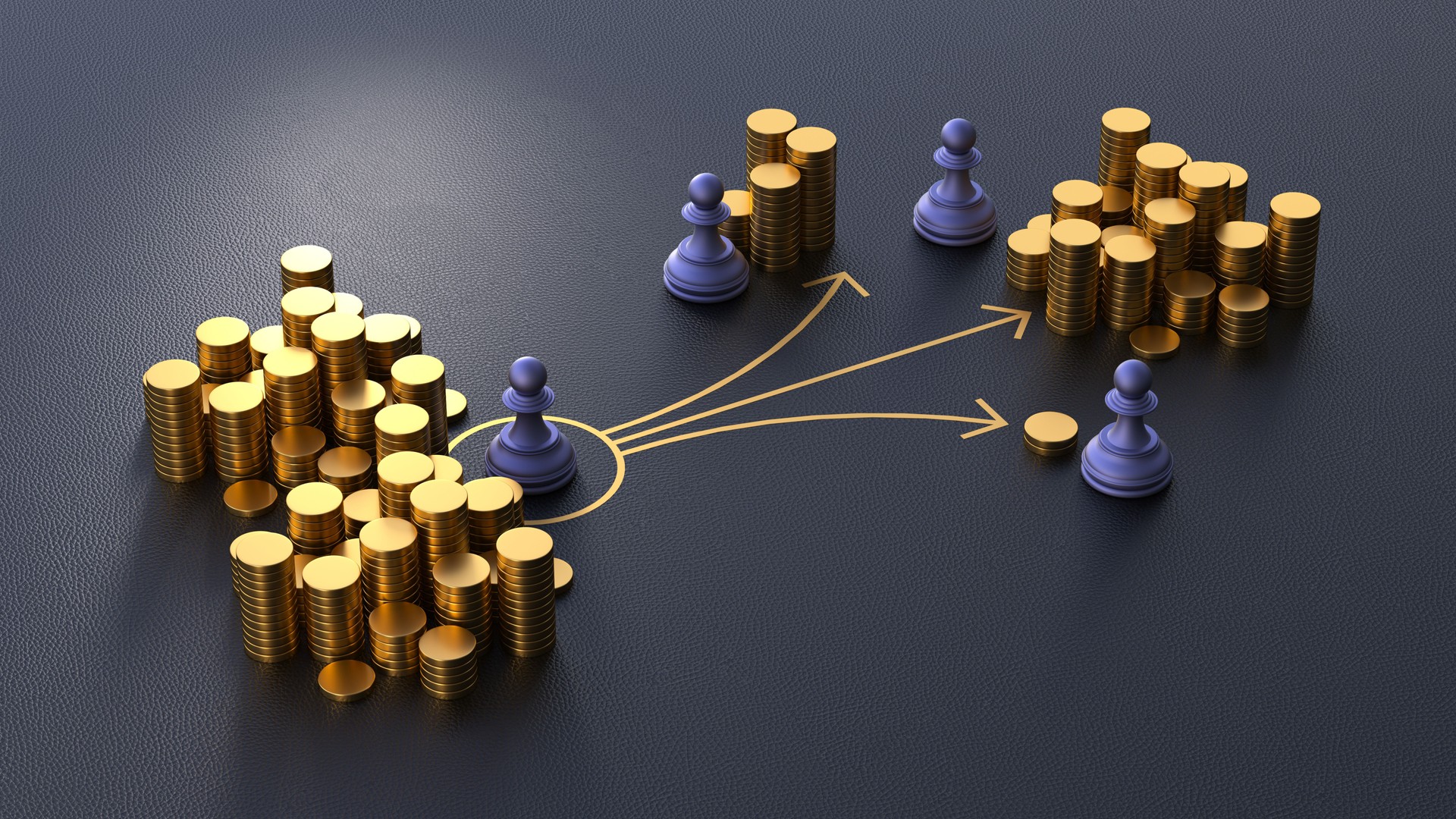 Investment management. Investment decision making or portfolio diversification. Investment strategy chess concept. 3D rendering.